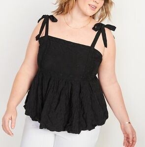 NWT Old Navy Tie Shoulder Embroidered Babydoll Cami Swing Top In Black Size 4X